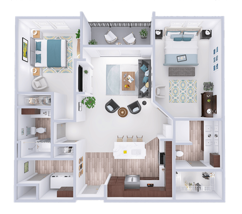 Floor plan for 2 beds, 2 baths, 1161 sqft